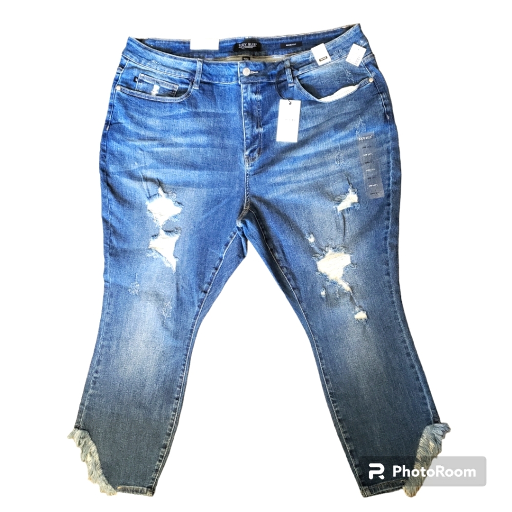 Judy Blue NWT Plus Size Womens Distressed Frayed Skinny Fit Medium Blue Size 24W